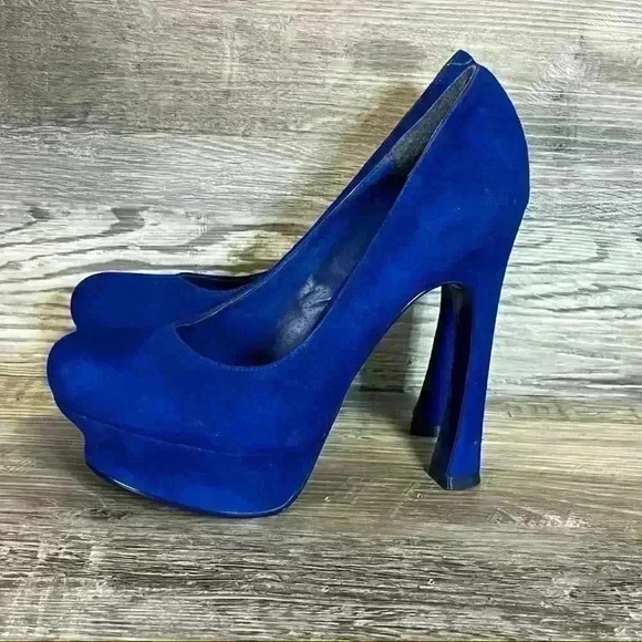 Kelsi Dagger Abrielle Blue Suede Platform Heels Women’s Size 7 Leather Upper - Picture 3 of 10